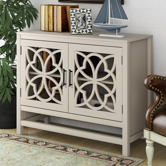Aukfa Wood Sideboard Buffet Cabinet with Doors and Adjustable Shelf, Cream White