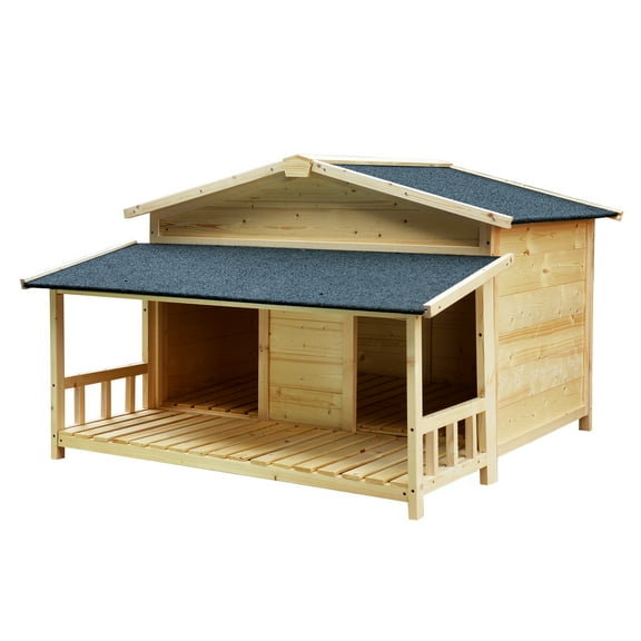 Aukfa Wooden Dog House, 32" Height Outdoor Shelter for Medium to Large Dog up to 110lbs with Balcony