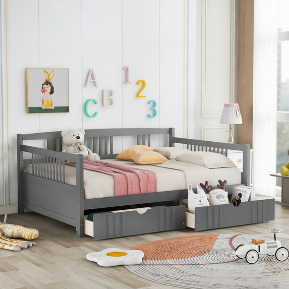 Aukfa Wooden Full Daybed with Storage Drawers, Gray