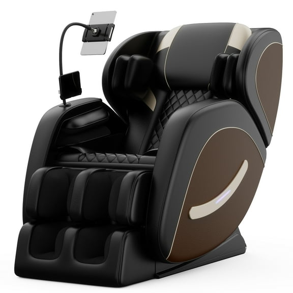 Aukfa Zero Gravity Full Body Massage Chair with Heating, Retractable Footrest, Leather, Brown