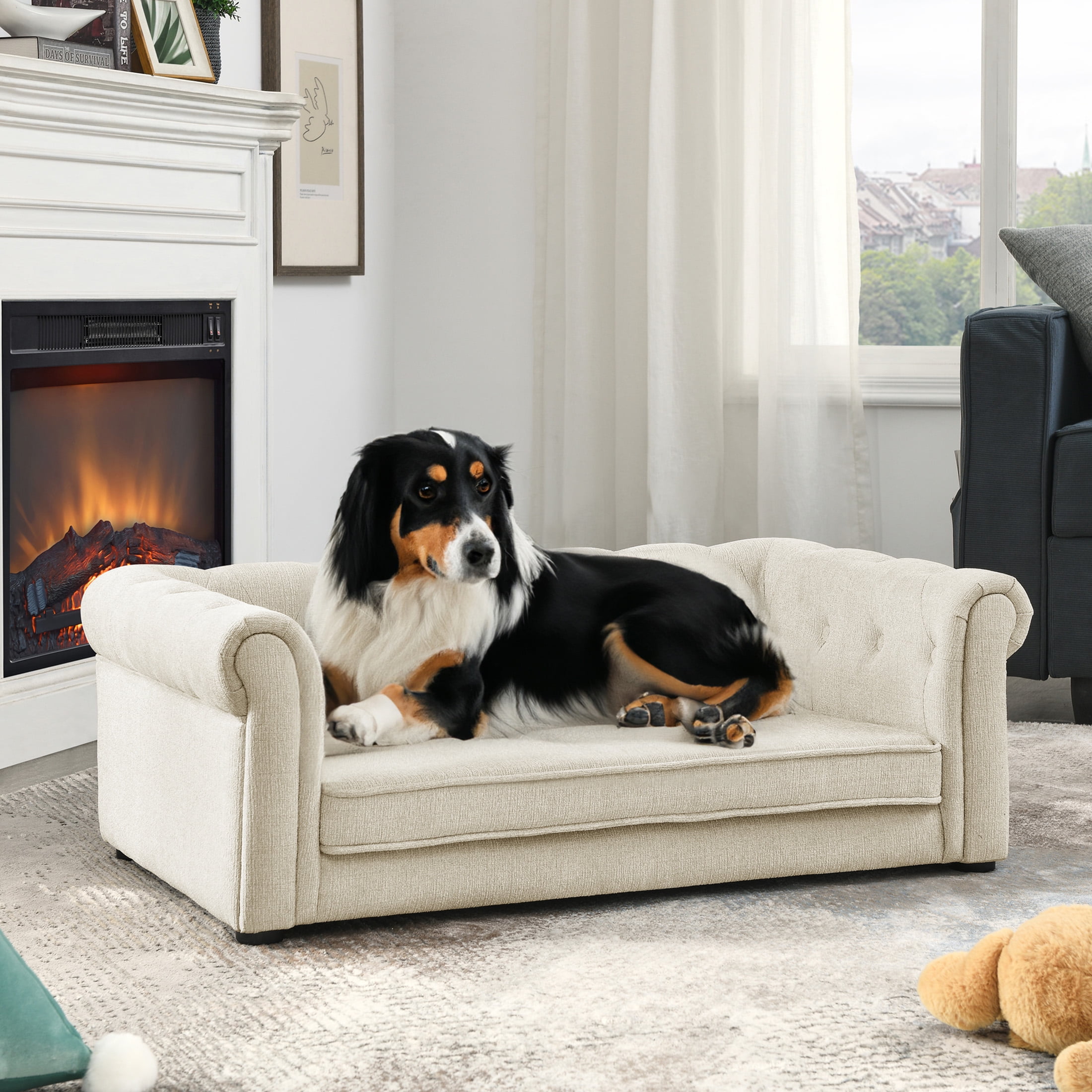 Aukfa Dog Beds for Medium and Large Dog, 33" Elevated Pet Sofa Bed Support up to 100 lbs, Beige