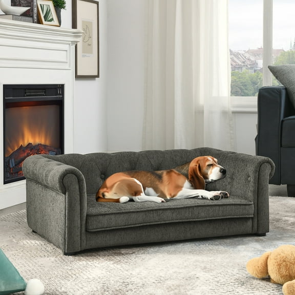 Aukfa Dog Beds for Medium and Large Dog, 33" Elevated Pet Sofa Bed Support up to 100 lbs, Gray