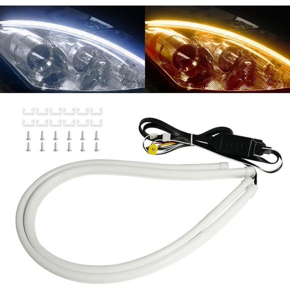 Aukpaen Sequential LED Strip 12in White/Amber Switchback Car LED DRL 1 Pair