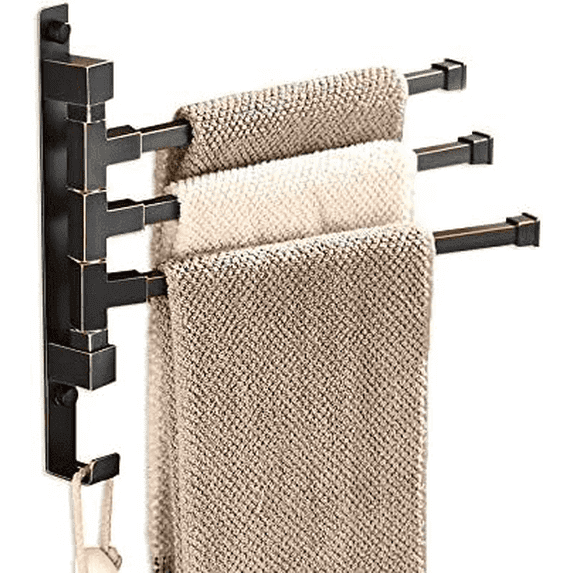 Auktopt Swivel 3-Arm Towel Rack for Bathroom, Wall Mounted, with Hooks, Oil Rubbed Bronze