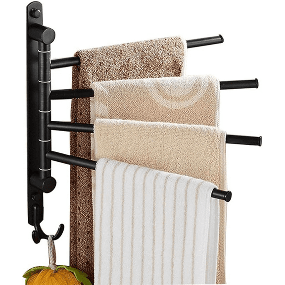 Auktopt Swivel 4-Arm Towel Rack for Bathroom, Wall Mounted, with Hooks, Oil Rubbed Bronze