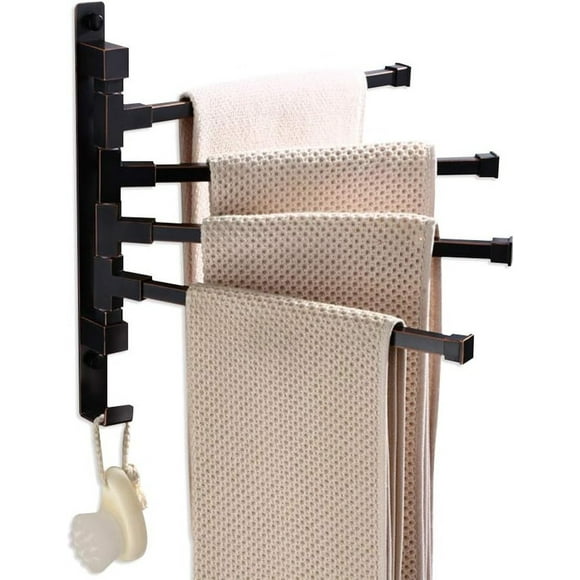 Auktopt Swivel 4-Arm Towel Rack for Bathroom, Wall Mounted, with Hooks, Oil Rubbed Bronze