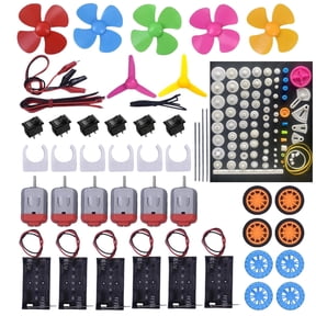 Aukuyee 6 pack DC Motor Kit 3V, 131PCS STEM Building Set with 85 Gears, Wheels, Battery Holders, Switches & Propellers for DIY Science Projects