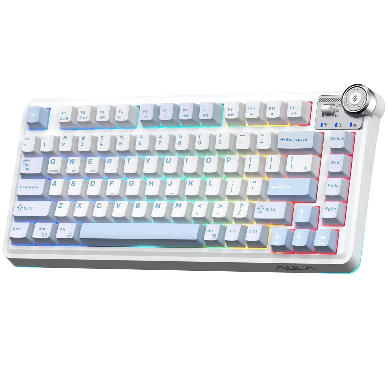 Aula AU75 Wireless Mechanical Keyboard, Hot Swap Gasket Gaming Keyboard with Knob, 4000mAh, 75% Five-Layer Padding PBT Keycaps, Blue