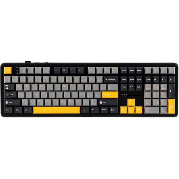 Aula F108 Gaming Keyboard, Full Size Mechanical Keyboard with 4000mAh , 108 Hot-Swappable and Programmable , RGB Backlight, for /PC/Android (Grey&Yellow)