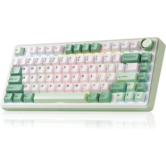 Aula F75 Gaming Keyboard, 75% Keyboards RGB Backlit with Knob, Tri-Mode Hot Swappable Mechanical Keyboard for PC Gamer - Green