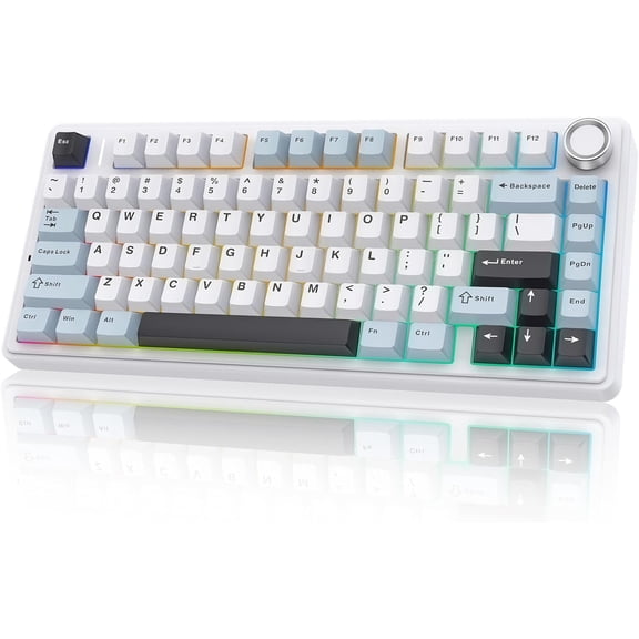 Aula F75 Mechanical Keyboard, Gaming Keyboard BT5.0/2.4GHz/USB-C, Hot Swappable Custom Pre-lubed Reaper Switches, Creamy Keyboard RGB Backlit with Knob, Double Shot PBT Keycaps for PC
