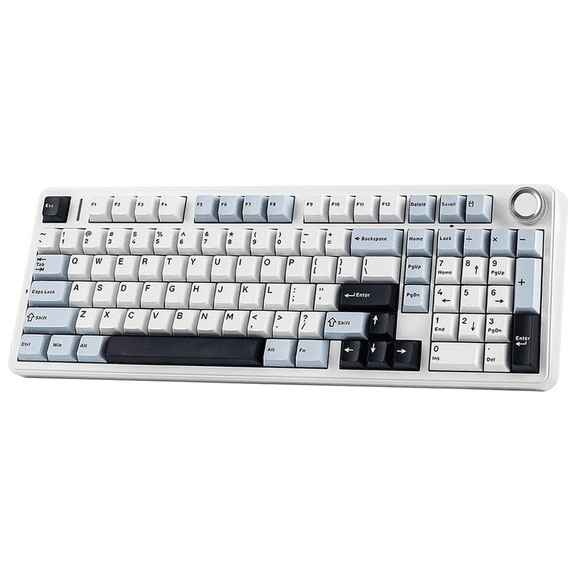 AULA F99 PRO Wireless Mechanical Gaming Keyboard, 95% Layout, Hot Swappable Creamy Switches, Tri-Mode BT5.0/2.4GHz/Type-C, RGB Backlit with Multifunctional Knob, 8000mAh Battery - Blue/White