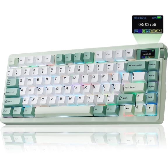 Aula Nova75 Mechanical Gaming Keyboard 8000mAh,Gasket Mounted with 75% Compact Layout,RGB Backlit,Custom Hot Swappable,  /2.4GHz/USB-C Cream Keyboard Gaming for Win//iOS/Android