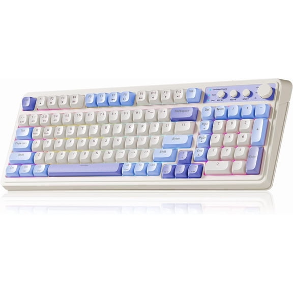 Aula S99 Tri-Mode Wireless Gaming Keyboard, Bluetooth/2.4GHz/USB-C Connectivity, Full Size Keyboard with Number Pad, RGB Backlit, Media Control Knob, Programmable Creamy Keyboard for PC Gamers, Blue