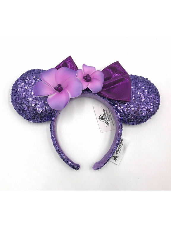 Aulani Hawaii Minnie Ears Purple Flower Plumeria Disney Headband Sequins USsellr