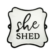 AuldHome Cast Iron She Shed Sign, Black-and-White Decorative Rustic Plaque