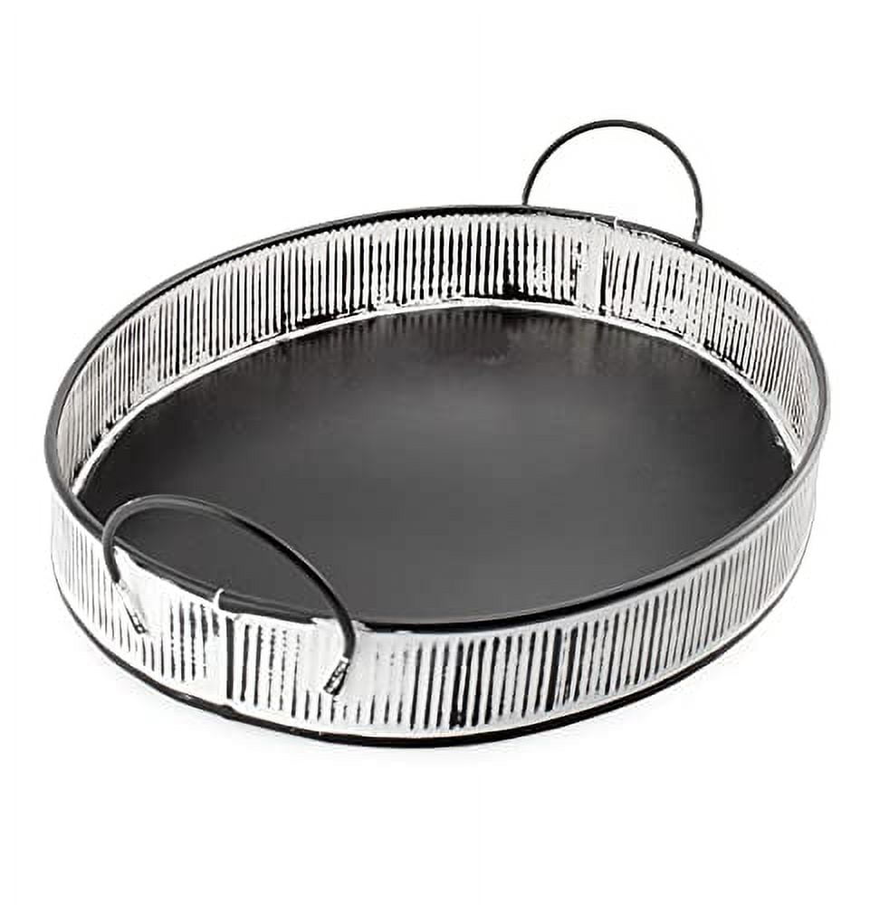 Handcrafted Oval Black and White Iron Serving Tray