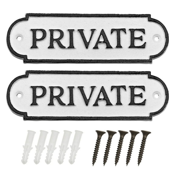 AuldHome Design Cast Iron Private Signs (2-Pack); Rustic Style Restricted Area Door Plaques
