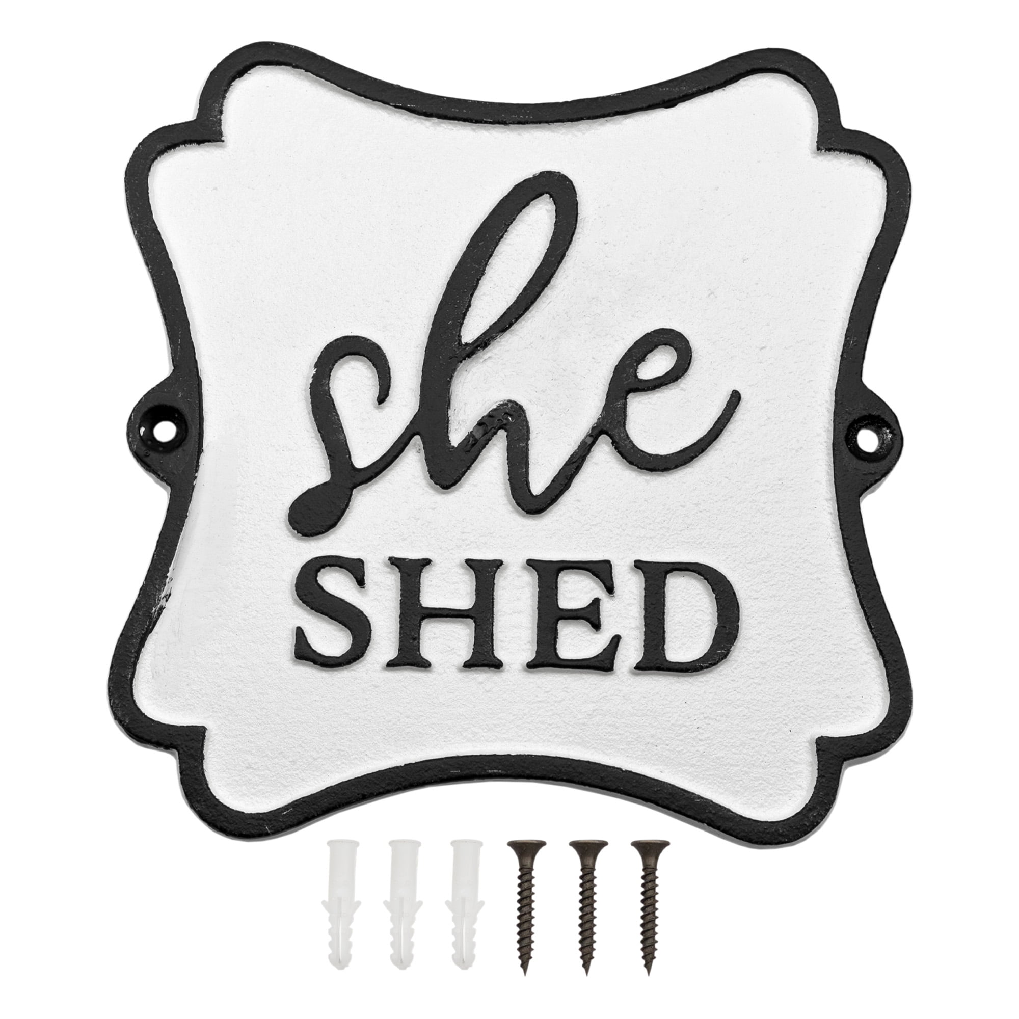 White and Black Cast Iron She Shed Sign Plaque