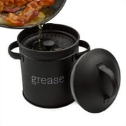 AuldHome Design Enamelware Grease Container w/ Strainer (Black), Farmhouse Style Kitchen StorageTin, Labeled “Grease”