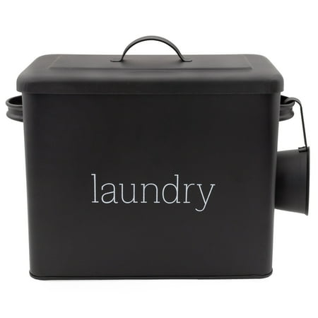 AuldHome Design Enamelware Laundry Powder Container (Black), Enamelware Detergent Bin w/ Scoop