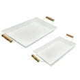 thumbnail image 1 of AuldHome Design Enamelware Rustic Trays (Set of 2, Small & Medium, White); Farmhouse Decor Rectangular Trays w/ Handles, 1 of 7