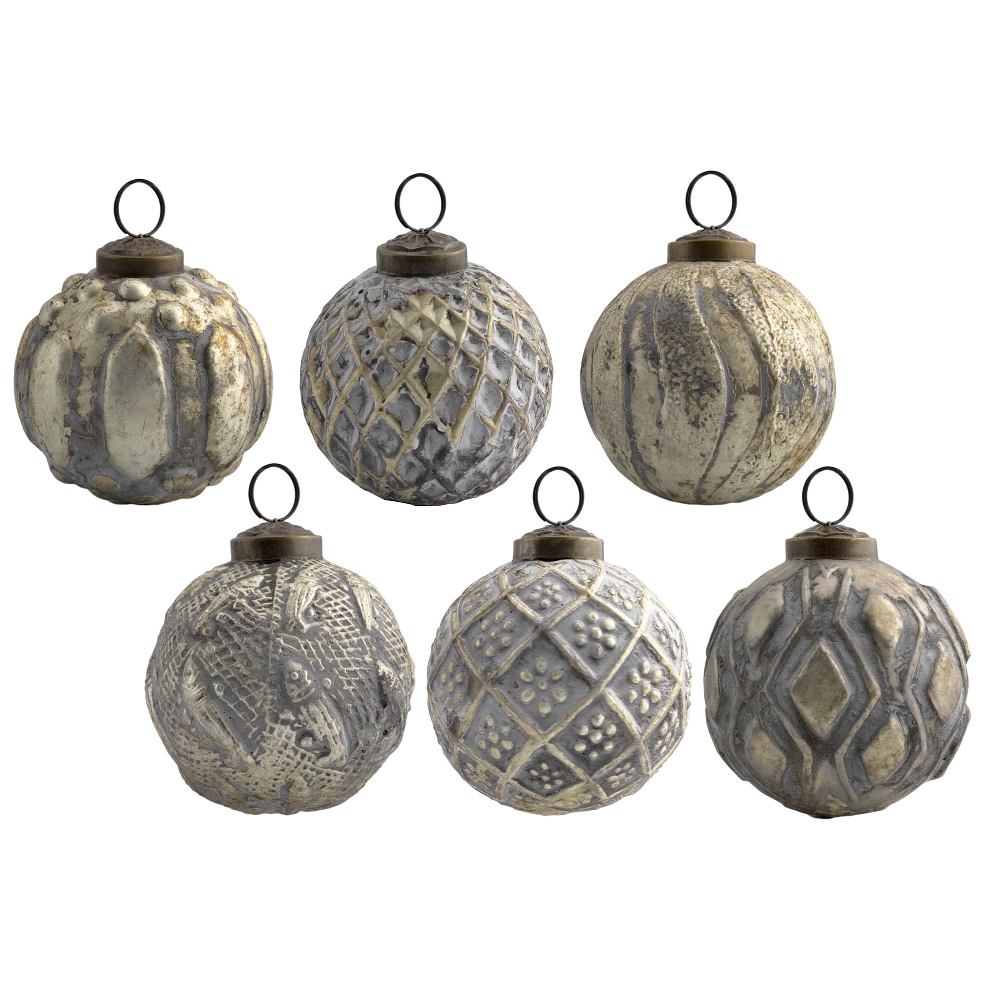 Distressed Gold and Silver Glass Ball Ornaments, 6-Piece Set
