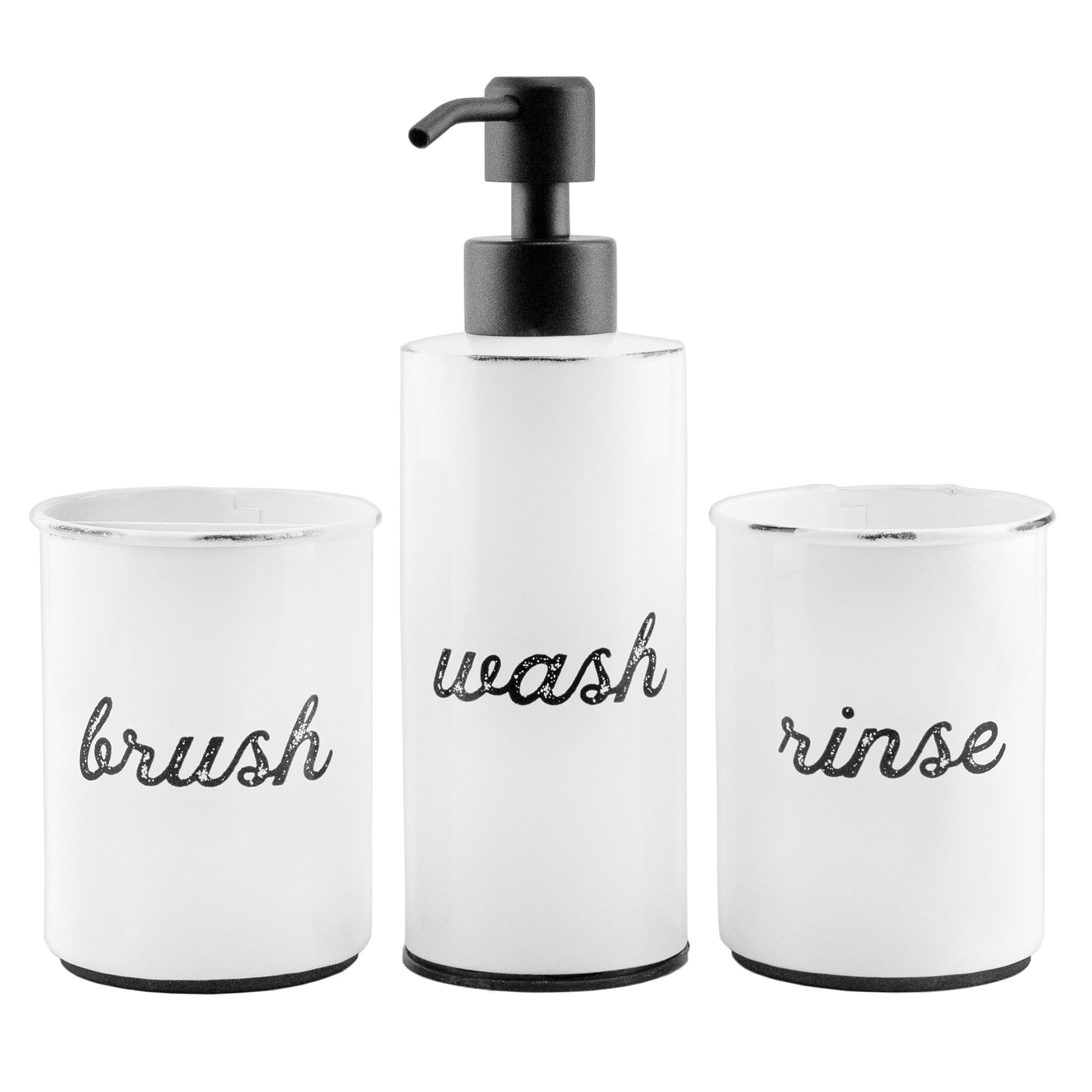 Creative Scents 4-Piece Vintage White Bathroom Set - Soap Dispenser, Toothbrush Holder, Tumbler & Dish