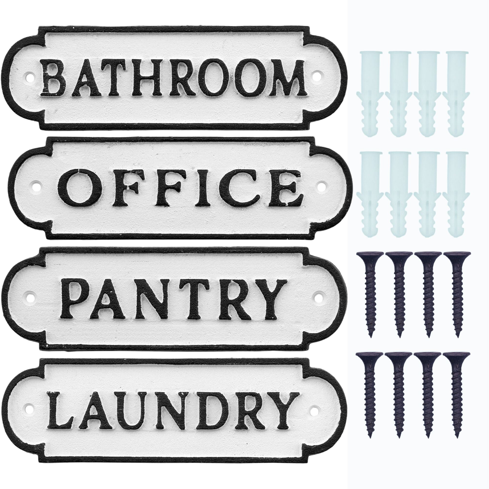 Rustic Cast Iron Door Plaques Set in Black and White