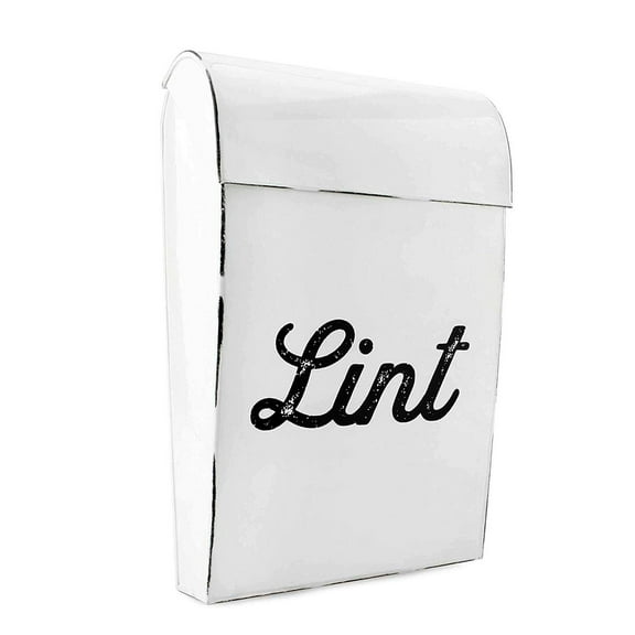 AuldHome Design Farmhouse Enamelware Lint Holder Bin; Distressed White Laundry Room Decor