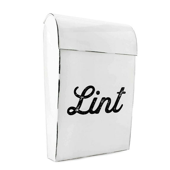 AuldHome Design Farmhouse Enamelware Lint Holder Bin; Distressed White Laundry Room Decor