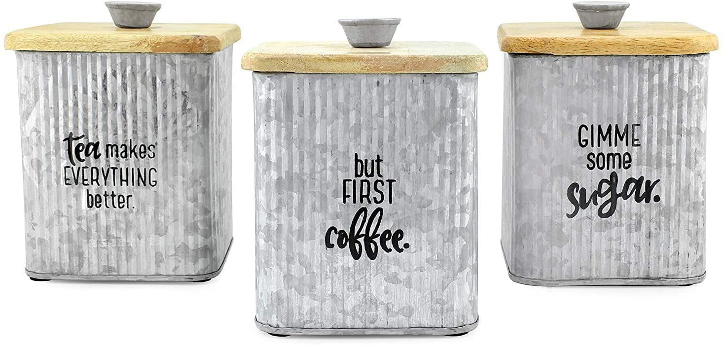 Kitchen Canisters - Galvanized Metal and Glass Canisters, Set of 3 - Mocome  Decor