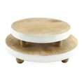 thumbnail image 1 of AuldHome Design Farmhouse Round Wooden Risers (Set of 2, White Trim), Rustic Decorative Risers for Display w/ Natural Mango Wood and Enamel Trim, 1 of 8
