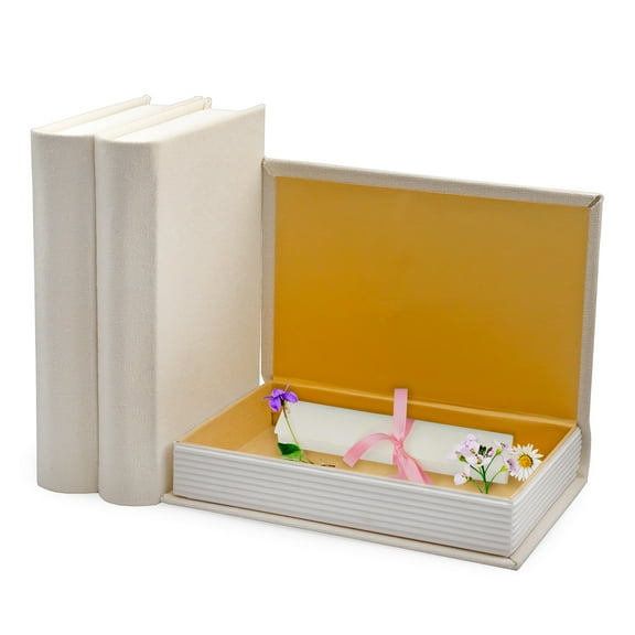 AuldHome Design Faux Book Stack (Cream); Blank Set of 3 Decorative Books for DIY Crafts and Home Decor