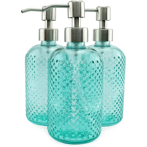 AuldHome Design Hobnail Glass Soap Dispenser (Green, 3-Pack); Decorative Pump Bottles