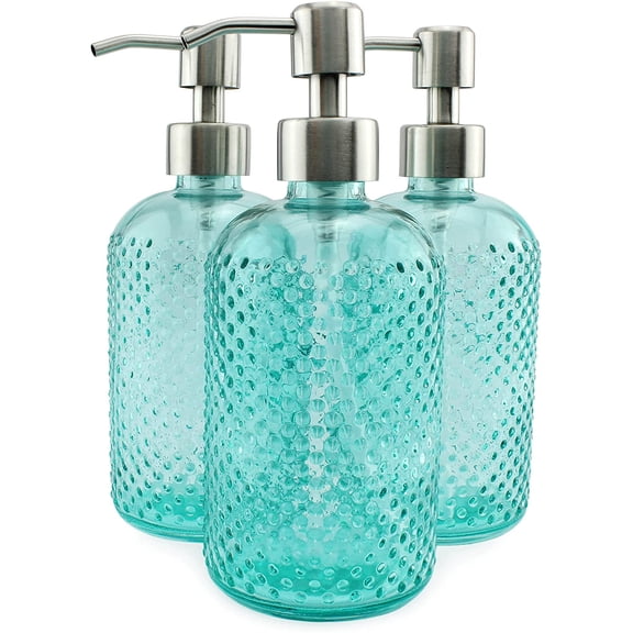 AuldHome Design Hobnail Glass Soap Dispenser (Green, 3-Pack); Decorative Pump Bottles