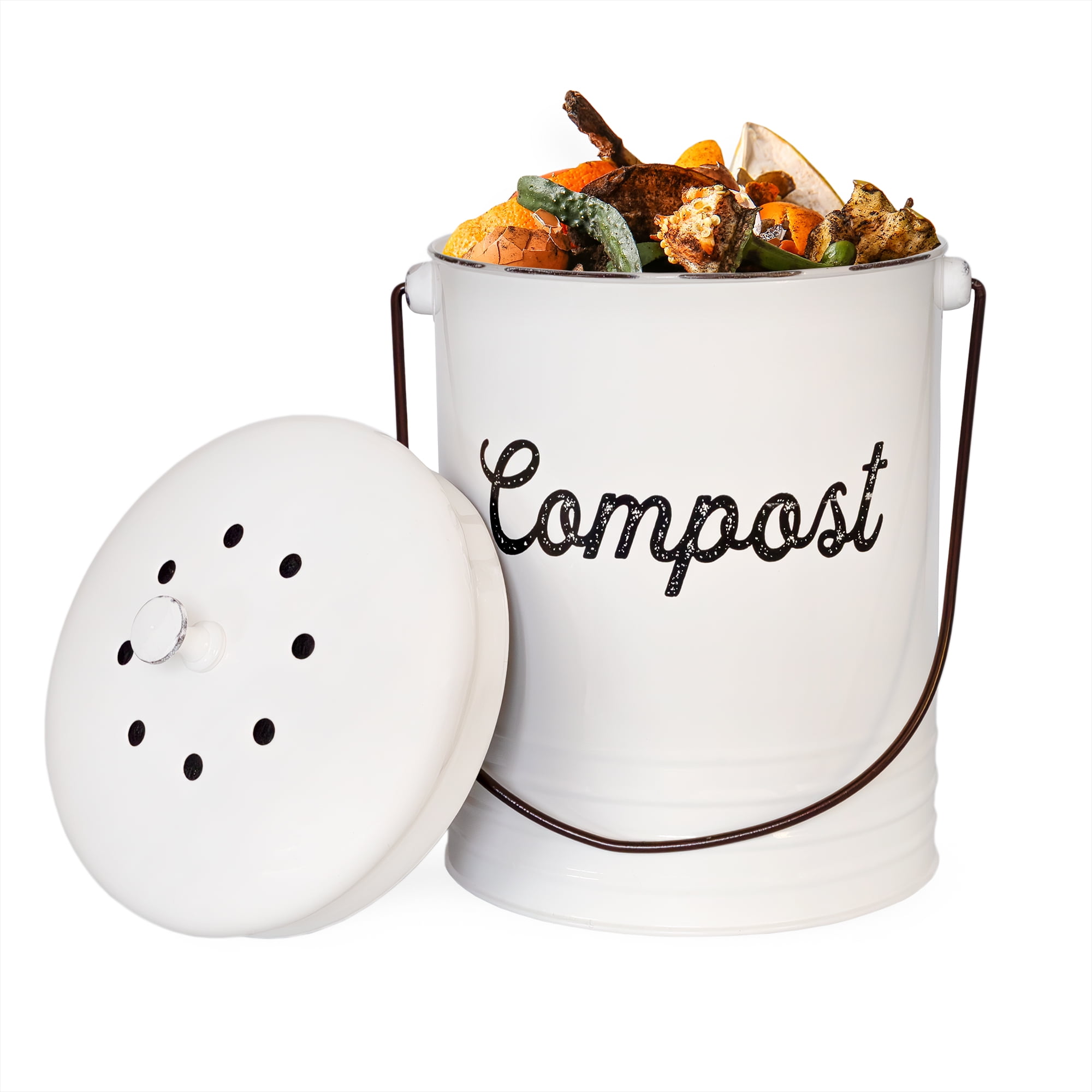 White Metal Compost Bucket with Airflow Lid White Metal Compost Bucket with Airflow Lid