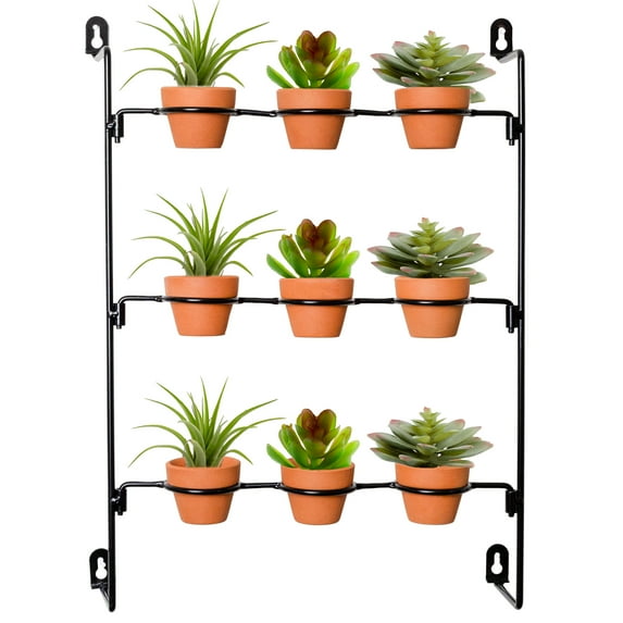 AuldHome Design Mini Clay Pot Hanging Rack (2-Inch w/ Pots); 3x3 Grid Pot Hanger for Plants and Decorative Use