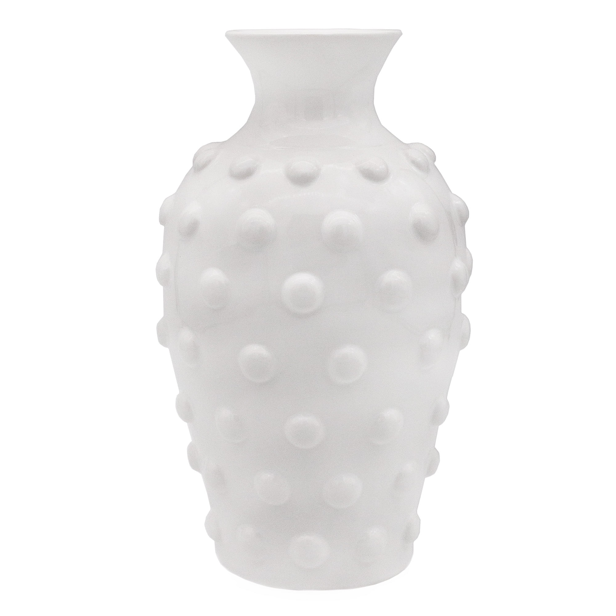 Vintage Glossy White Ceramic Hobnail Table Vase