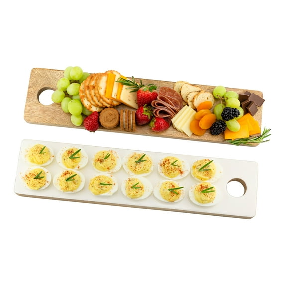 AuldHome Design Reversible Deviled Egg Charcuterie Board, Farmhouse Enamelware Wood Appetizer Serving Tray and Sushi Board