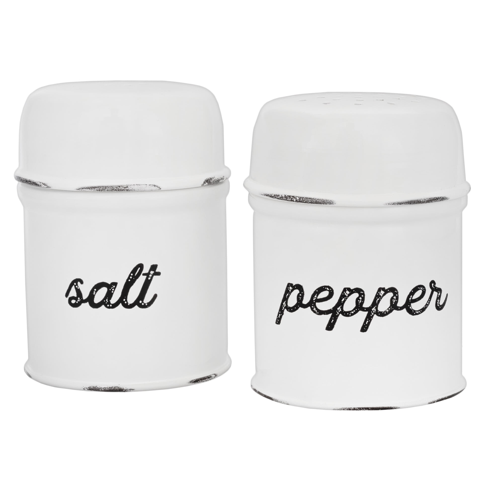 White Enamel Coated Metal Salt and Pepper Shaker Set