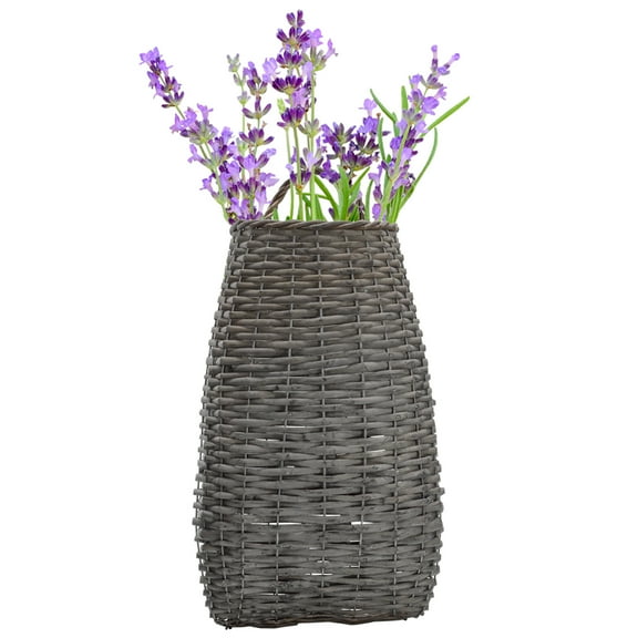AuldHome Design Wall Hanging Pocket Basket; Woven Wicker Rustic Farmhouse Gray Washed Long Basket; 17 x 9 x 5 Inches