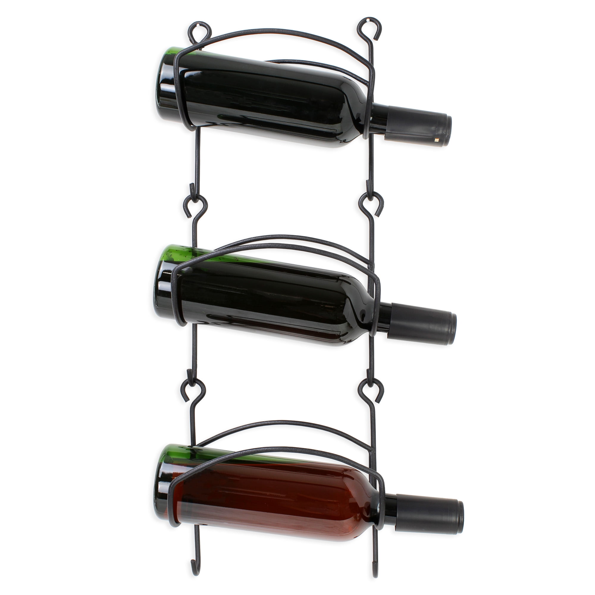 Black Wrought Iron Wall Mounted 3-Tier Wine Rack