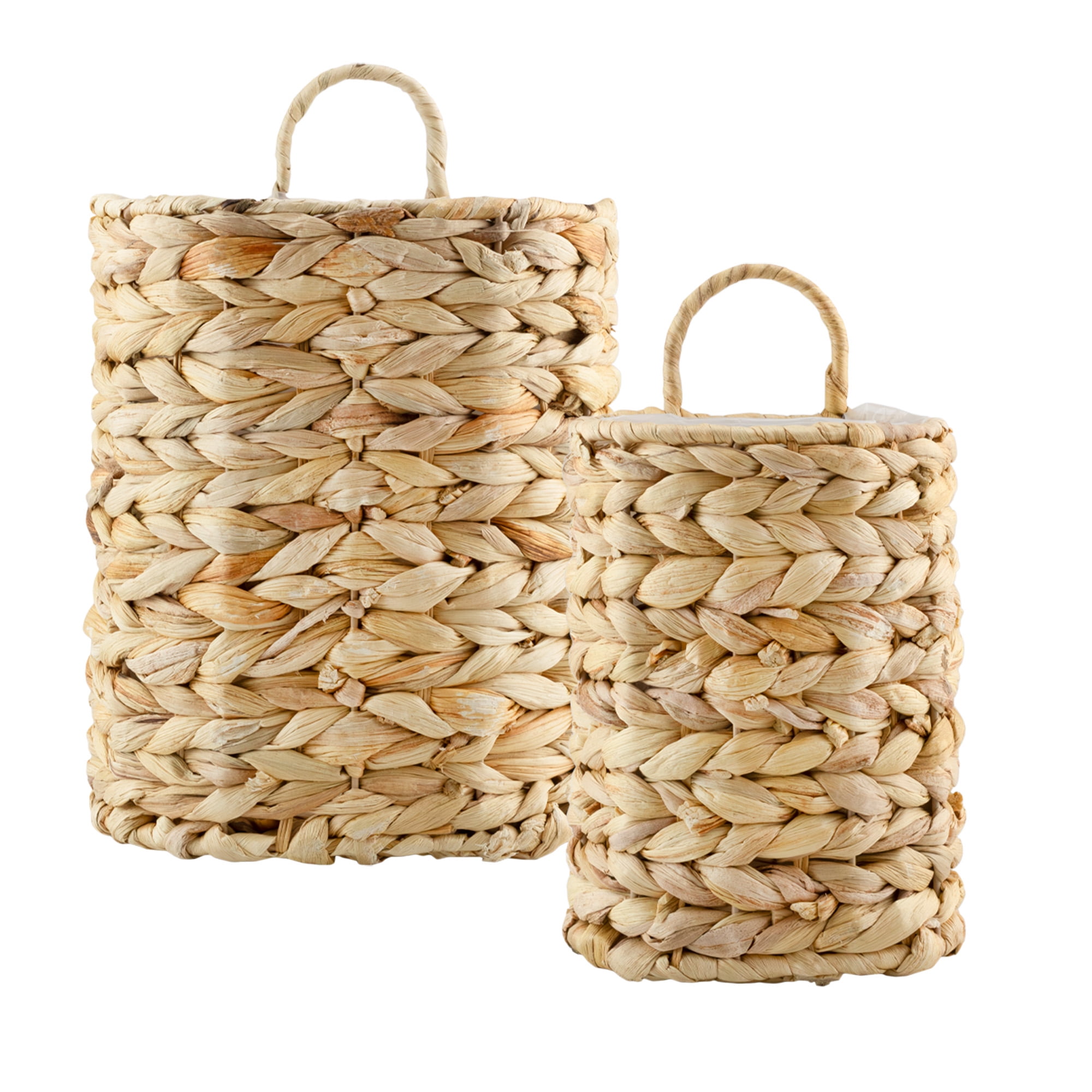 Natural Water Hyacinth Oval Wicker Hanging Baskets Set