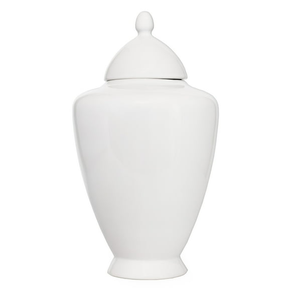 AuldHome Design White Ceramic Ginger Jar, Decorative Home Decor Vase w/ Lid