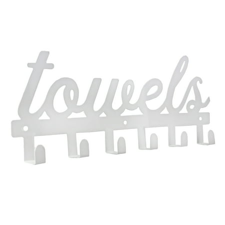 AuldHome Design White Towel Hanger w/ 6 Hooks, Farmhouse Style Towel Hanger Hooks for Wall / Door Mounted