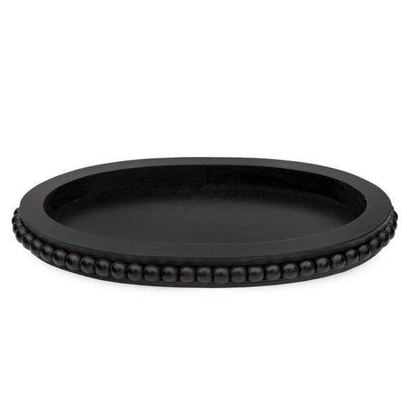 AuldHome Design Wood Beaded Tray (Black), Decorative Farmhouse Style Oval Wooden Tray