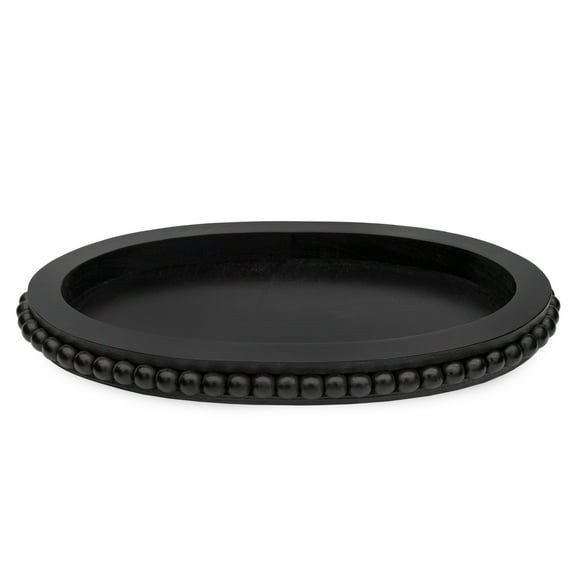 AuldHome Design Wood Beaded Tray (Black), Decorative Farmhouse Style Oval Wooden Tray