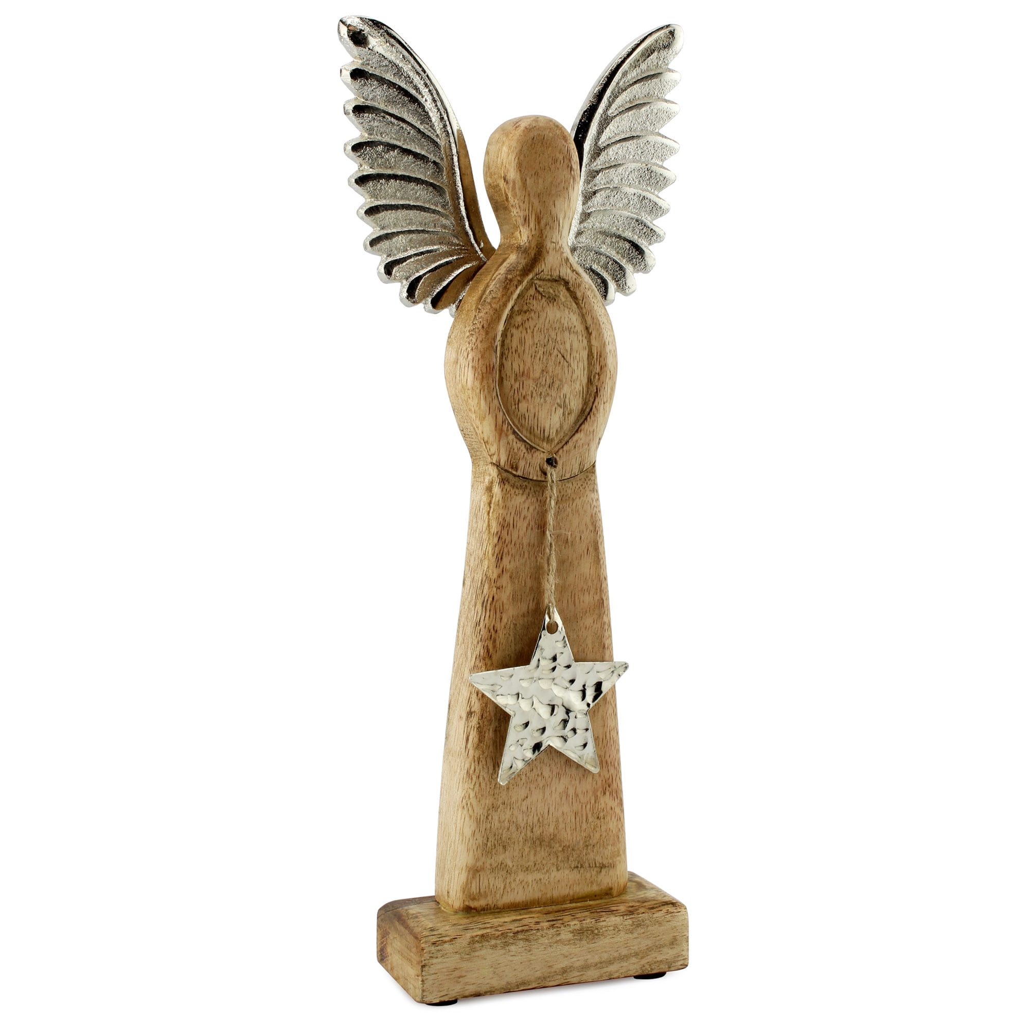 Handcrafted Mango Wood and Metal Angel Statue with Star