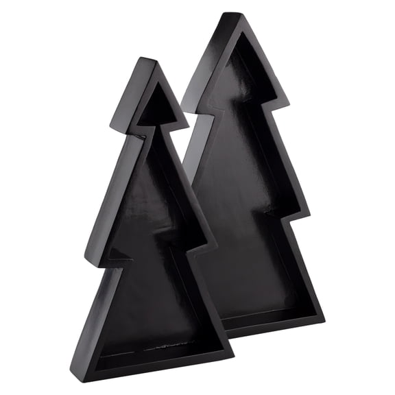 AuldHome Design Wooden Christmas Tree Trays (Nested Set of 2, Black), Rustic Farmhouse Style Holiday Christmas Serving Decorative Platters